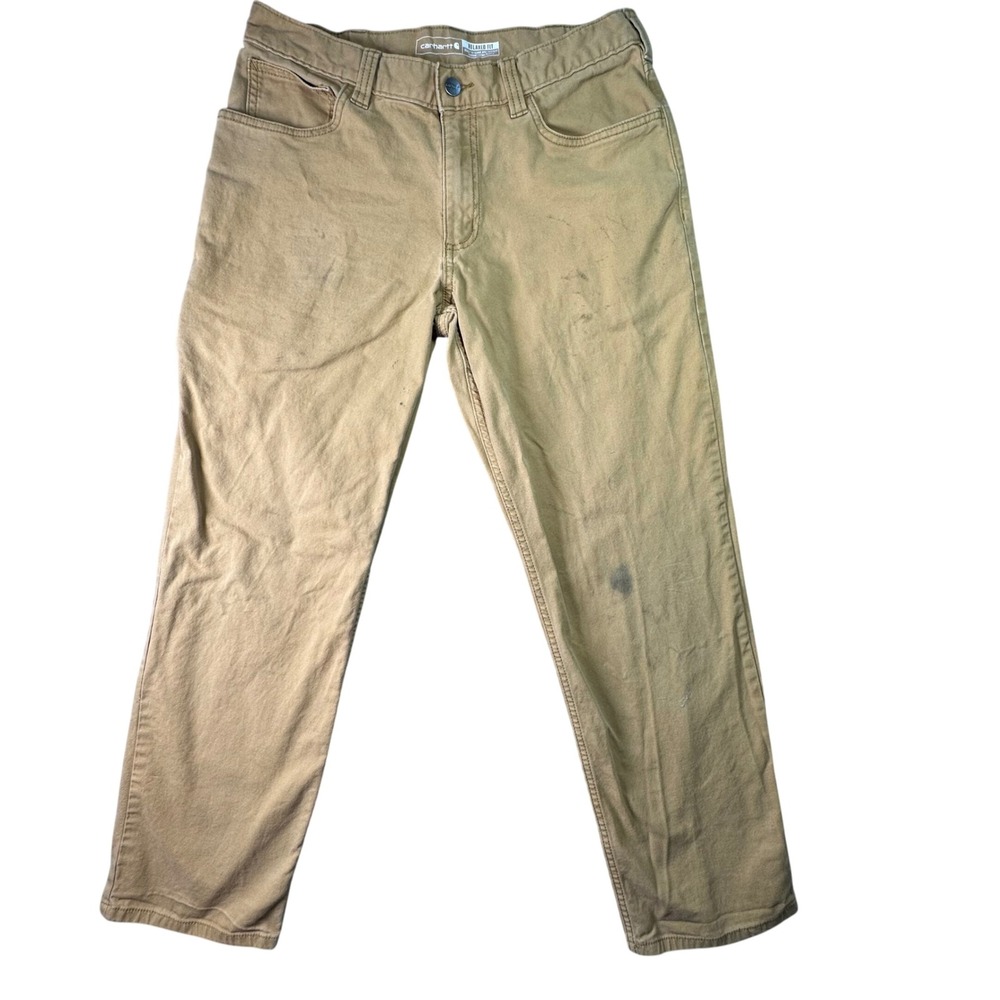 Carhartt Rugged Flex Canvas Work Pants Relaxed Fit 32x30 Tan Brown‎ Distressed